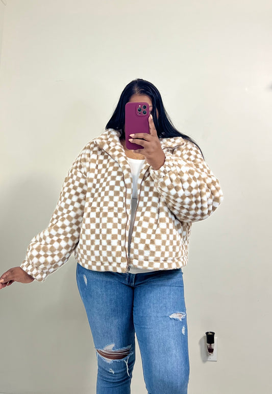 Checkered Teddy Zip Up