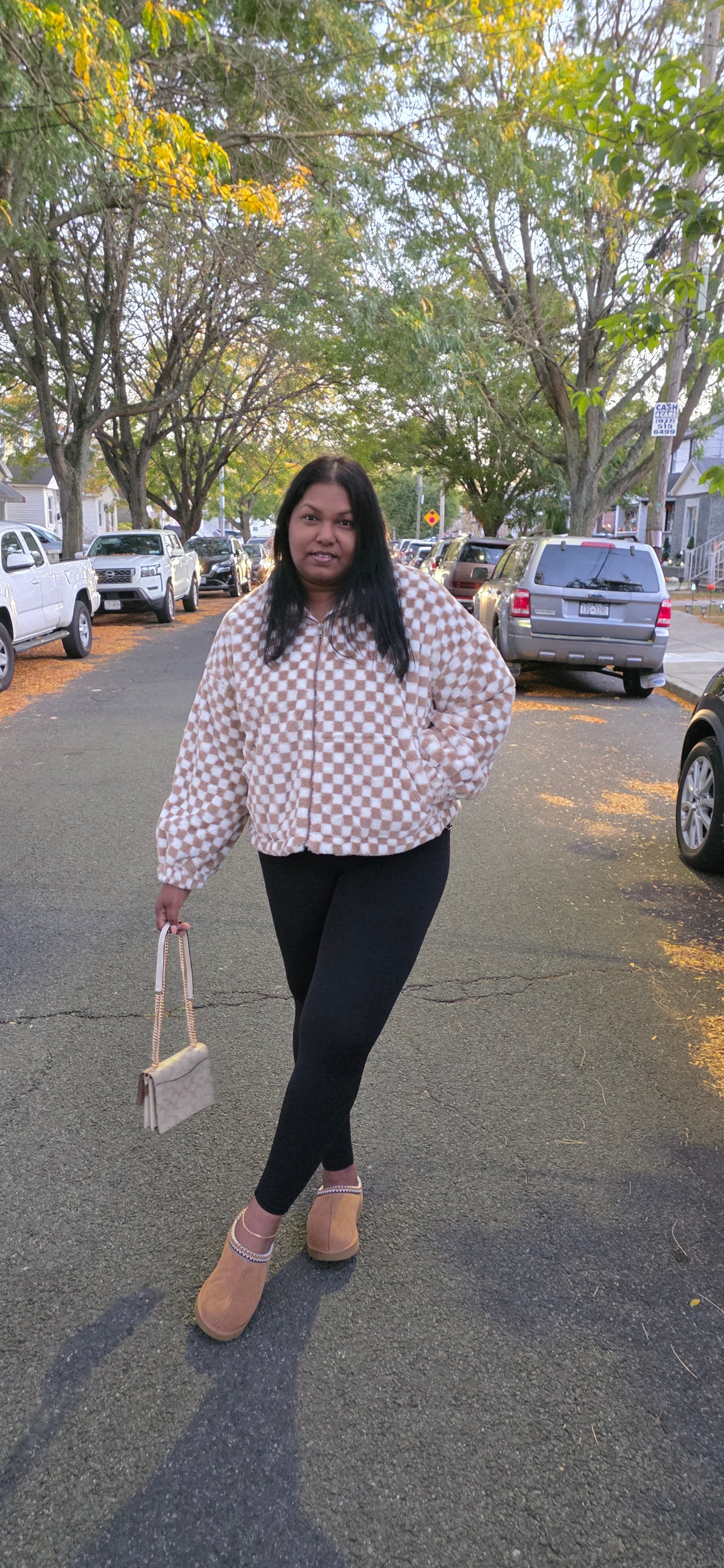 Checkered Teddy Zip Up