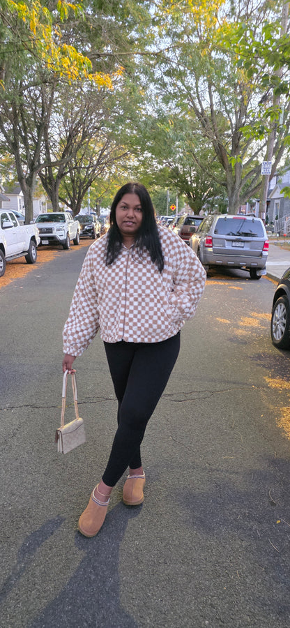 Checkered Teddy Zip Up